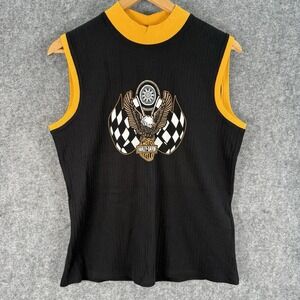 Harley Davidson Tank Top Womens 2XL Sleeveless Shirt Black Orange Logo Bikercore